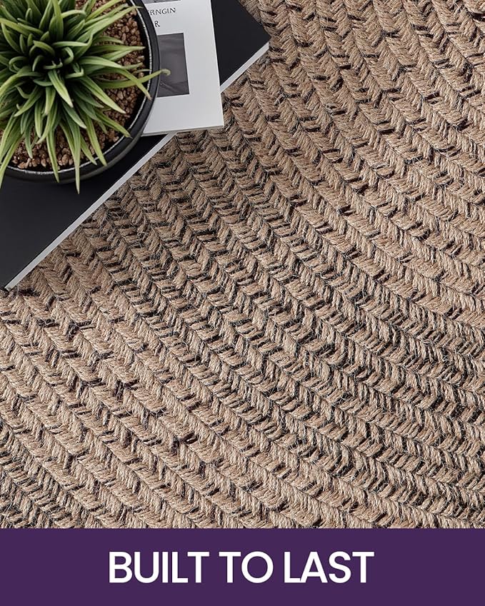 DEXI Round Jute Rug Natural Fiber 6x6, Braided Woven Area Rugs No Shed, Large Soft Neutral Rustic Carpet Mat for Indoor Outdoor Patio Dining Living Room Bedroom Farmhouse, 6ft, Brown