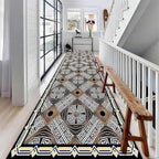 Abstract Black White Geometric Runner Rug, 2.6x10ft, Luxury Greek Key Rugs for Home Decorative, Greek Spiral Texture Home Decor Non Slip Rugs, Washable Soft Reduce Noise Mat for Bedroom