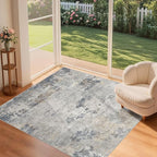 Square Area Rugs : Washable 5x5 Neutral Modern Abstract Carpet for Living Room Bedroom - Soft Floor Mat with Non Slip Backing for Kitchen Nursery Dorms Farmhouse Home Decor - Blue Grey