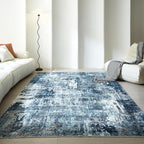 Rugcomf 6x9 Washable Bedroom Boho Rug - Soft, Non-Slip, Non-Shedding Faux Wool Vintage Pattern for Living Room, Farmhouse, Dining Room, Kids Playroom - Blue