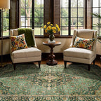6x9 Vintage Rugs for Dining Room, Washable Rugs Non Slip Large Area Rug for Living Room Bedroom Office, Floor Decoration Big Rug Mat Low-Pile Kid & Pet Friendly(Border Green)