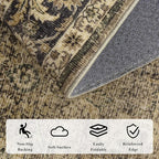 Washable Area Rug 5x7 Brown Rugs for Living Room, Vintage Boho Large Rug for Bedroom Dining Room Office, Distressed Floral Print Carpet for Under Table, Soft Non Slip Low Pile Throw Carpet Indoor Mat