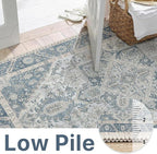5x7 Area Rug Machine Washable Boho Rug for Living Room,Ultra-Thin Low Pile Carpet,Lightweight Indoor Printed Rug,Non Slip Floral Area Rug for Bedroom, Dining Room, Home Office,Light Blue