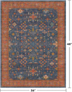 Washable Kitchen Rugs, 3x4 Area Rug for Large Entryway Indoor, Kitchen Mat, Small Rug for Living Room - Stain Resistant Non Skid Non Slip Rubber Backing, Boho Aethestic Décor (3x4 Navy Blue)
