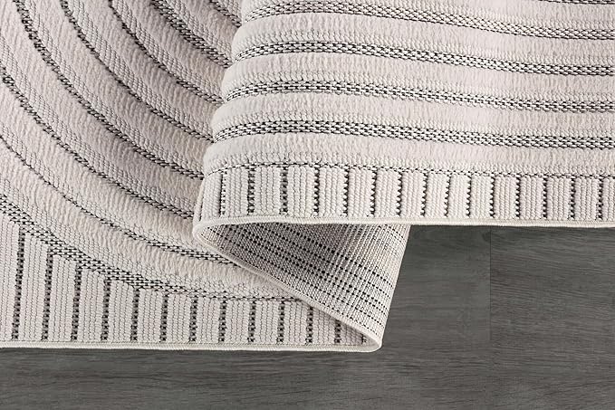 CAMILSON Modern Rug 10x14 Luxury Swirl Curved Large Micro Loop Area Rugs Soft High-Low Pile Stain Resistant Easy to Clean Non-Shedding Durable Living Room Kitchen Indoor Carpet (White)