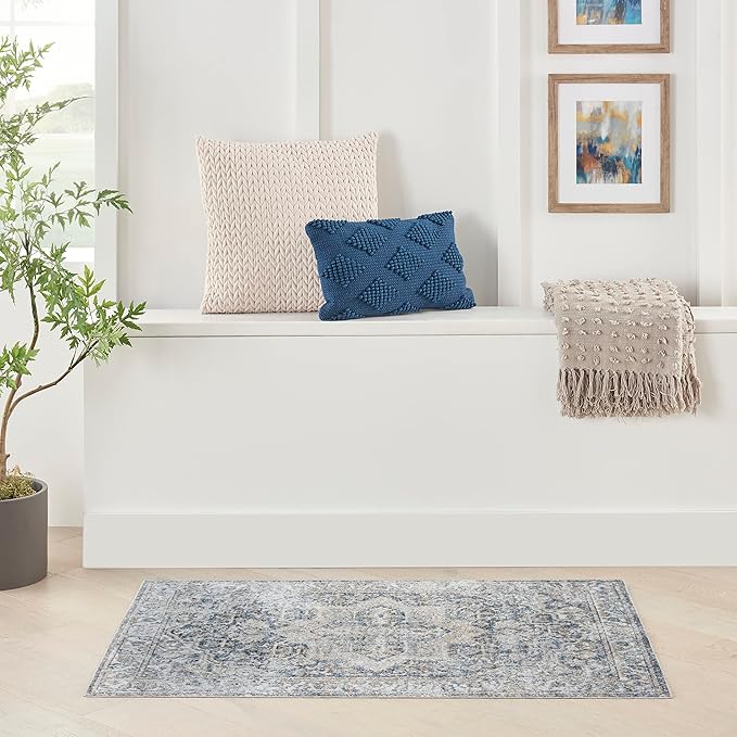 Nourison Home Astra Machine Washable Traditional Grey/Blue 2'2" x 4' Area Rug, Easy Cleaning, Non Shedding, Bed Room, Living Room, Dining Room, Kitchen (2x4)