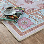 Fame Living Pink Oushak Rug, Modern, Vintage, Turkish, Eclectic, Floral, Pastel, Washable, Extra Large Area Rugs for Living Room, Dining, Bedroom, Lounge, 9'x12'