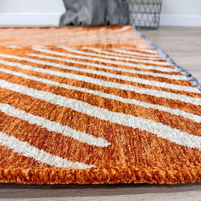 Alfa Rich 4x6 Geometric Burnt Orange Off White Washable Area Rugs for Living Room Bedroom Cotton Rug