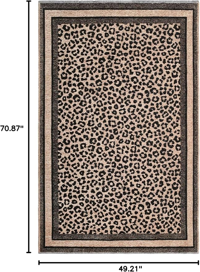 Alfa Rich 4x6 Leopard Beige Black Washable Area Rugs for Living Room Bedroom Kitchen Cotton Rug