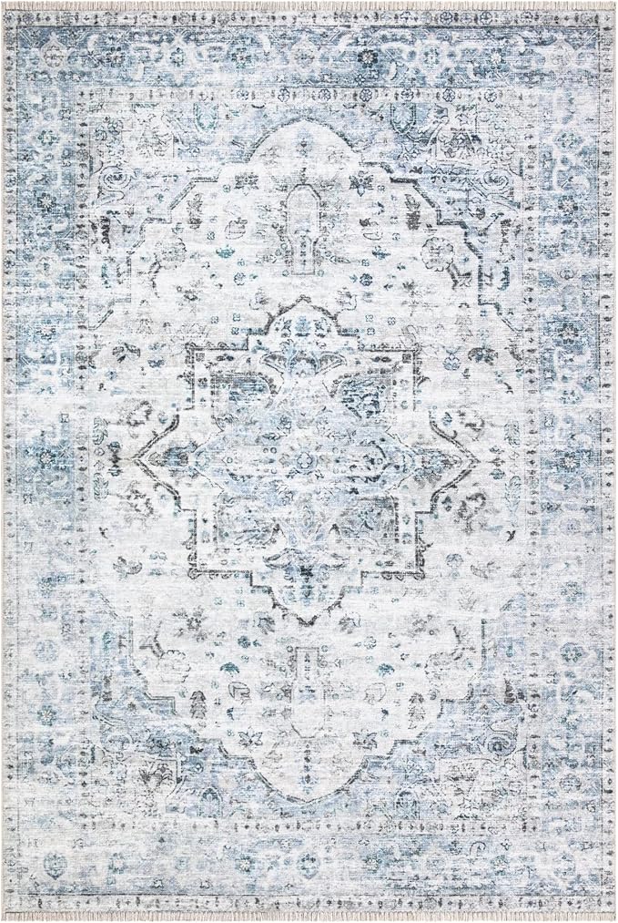 Bloom Rugs Washable Non-Slip 10x14 Rug - Ivory/Blue/Gray Traditional Oriental Area Rug for Living Room, Bedroom, Dining Room, and Kitchen - Exact Size: 10' x 14'