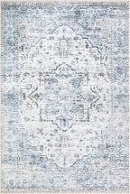 Bloom Rugs Caria Washable Non-Slip 8x10 Rug - Ivory/Blue/Gray Traditional Area Rug for Living Room, Bedroom, Dining Room, and Kitchen - Exact Size: 7'8" x 10'