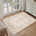 Entryway Area Rug 2x3 Beige Vintage Distressed Indoor Carpet Oriental Soft Thin Small Door Mat Non Slip Low Pile Throw Rug for Entrance Bathroom Bedroom Kitchen Laundry