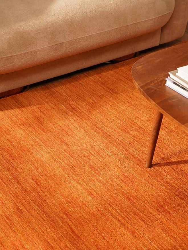 Rugsotic Carpets Hand Knotted Gabbeh Wool 9'x12' Area Rug Solid Orange L00111
