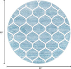 Rugs.com Lattice Frieze Collection Rug – 5' Round Light Blue Medium Rug Perfect for Kitchens, Dining Rooms