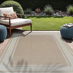 Beverly Rug Outdoor Rug 6x9 Modern Bordered Area Rugs for Indoor and Outdoor Patio Deck Porch Garden Waterproof Weather Sun Resistant Washable Outside Carpet (6 x 9 Beige)