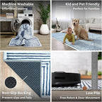 Bloom Rugs Washable Non-Slip 9' x 12' Rug - Blue/Ivory Striped Area Rug for Living Room, Bedroom, Dining Room, and Kitchen - Exact Size: 9' x 12'
