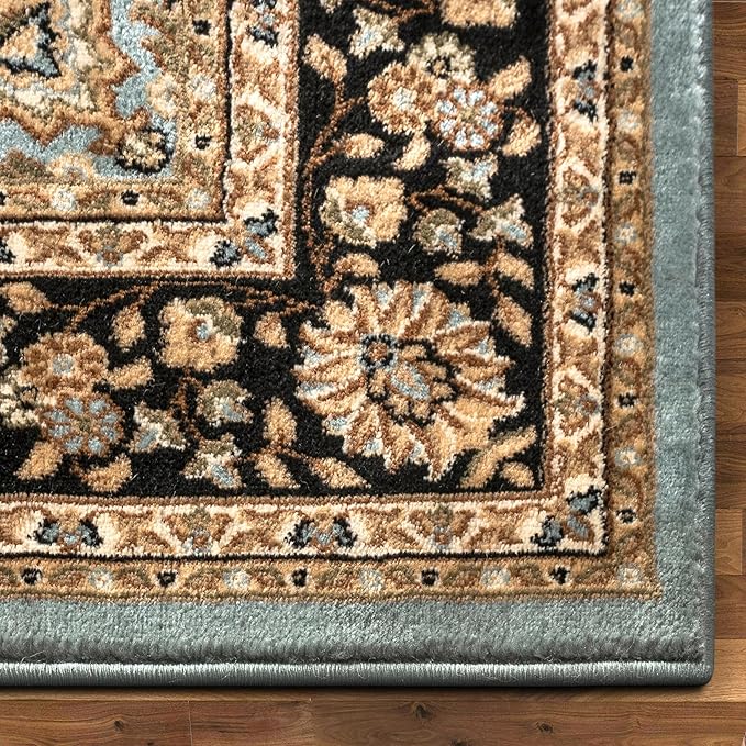 Well Woven Barclay Collection Medallion Kashan Light Blue 8x10 Area Rug - for Living Room, Bedroom, and Dining Room