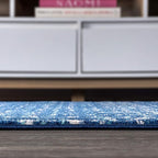 JONATHAN Y Boho Vintage Diamond Blue/White Square Area Rug 5X5 ft, Moroccan Hype for Living Room, Bedroom, Kitchen, Office, Easy-Cleaning, High Traffic, Pet-Friendly, Non-Shedding (MOH101A-5SQ)