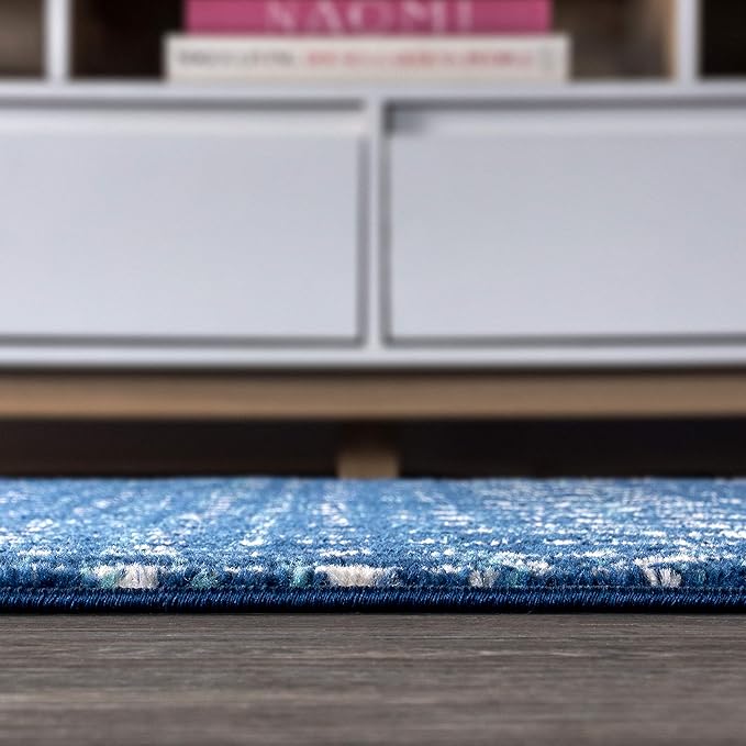 JONATHAN Y Boho Vintage Diamond Blue/White Round Area Rug 5 ft, Moroccan Hype for Living Room, Bedroom, Kitchen, Office, Easy-Cleaning, High Traffic, Pet-Friendly, Non-Shedding (MOH101A-5R)