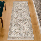 Vintage Floral Bedside Rug for Bedroom, 2x6 Washable Runner Rugs for Kitchen, Entryway, Hallway, Non Slip Moss Bathroom Carpet, Traditional Home Décor with Bird Pattern (Moss)