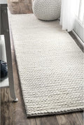 Nuloom Penelope Off-White/Ivory, 2'6" x 6', Hand-Braided, Wool & Cotton, Soft and Textured, High Traffic, Stain Resistant, Easy Clean, Durable Runner for Bedroom, Living Room, Dining, Entryway