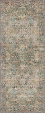 Bavni Runner Rug, Machine Washable Rugs for Bedroom 2x5, Non Slip Boho Rugs with Rubber Backing, Ultra-Thin Folable Rug Runner for Hallways Bathroom, Olive Green