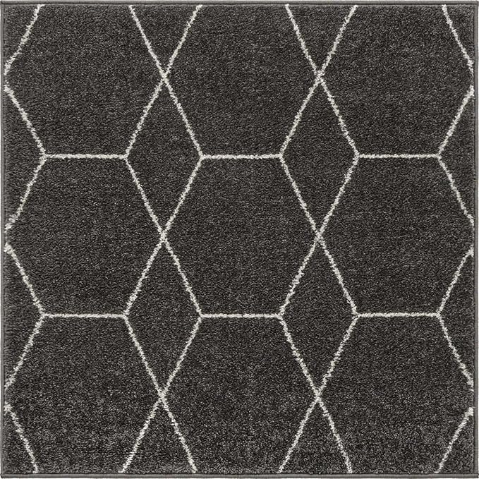 Unique Loom Trellis Frieze Collection Area Rug - Geometric (3' Square, Dark Gray/ Ivory)