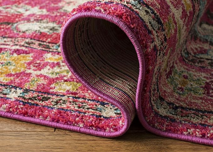 SAFAVIEH Monaco Collection Accent Rug - 4' x 5'7", Pink & Multi, Boho Medallion Distressed Design, Non-Shedding & Easy Care, Ideal for High Traffic Areas in Entryway, Living Room, Bedroom (MNC243D)