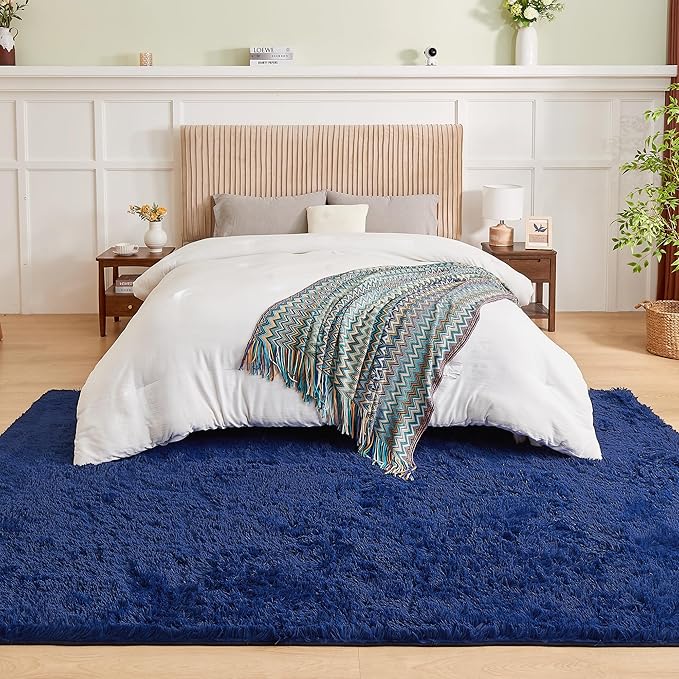 Andency 6x9 Area Rugs Navy,Large Shag Fluffy Soft Shaggy Rugs for Living Room Bedroom, Non-Slip Thick Plush Carpet for Kids Girls and Boys, Dorm Nursery Home Decor Aesthetic