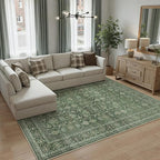 Area Rug 5x7 Green Washable Living Room Carpet Soft Non Slip Vintage Bedroom Indoor Office Traditional Retro Distressed Thicker Throw Large Rug for Dining Room Bathroom Kitchen