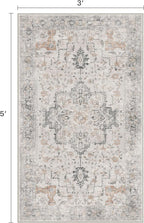 3x5 Area Rugs for Living Room, Machine Washable Non Slip Vintage Rugs, Low Pile Lightweight Print Rug for Bedroom, Dining Room, Home Office, Light Taupe Brown
