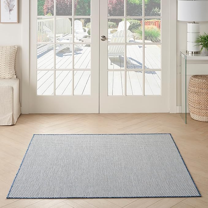 Nourison Home Courtyard Ivory Blue 5' x Square Area Rug - Easy Clean, Non Shedding, Bed Room, Living Room, Dining Room, Kitchen (5' x Square)