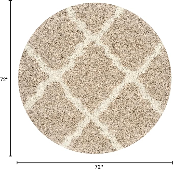 SAFAVIEH Dallas Shag Collection Area Rug - 6' Round, Beige & Ivory, Trellis Design, Non-Shedding & Easy Care, 1.5-inch Thick Ideal for High Traffic Areas in Living Room, Bedroom (SGD257D)