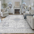 HUGEAR Machine Washable Area Rugs 6x9 Vintage Blue Living Room Bedroom Rug Neutral Style Non Slip Stain Resistant Low Pile Throw Carpet for Home Retro Aesthetic Modern Decor