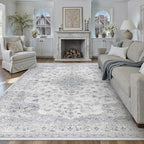 HUGEAR Machine Washable Area Rugs 6x9 Vintage Blue Living Room Bedroom Rug Neutral Style Non Slip Stain Resistant Low Pile Throw Carpet for Home Retro Aesthetic Modern Decor