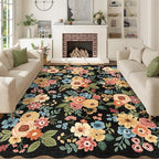 DUKINO 8x10 Area Rug, Floral Washable Rugs for Living Room with Non Slip Backing & Non-Shedding, Lightwight Low Pile Boho Design Large Carpets for Bedroom, Living Room, Dining Room, Black