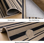 Tangsoo Stripe Easy Jute Rug 4x6 for Paito,Thin Non-Slip Indoor Outdoor Black Door Carpet,Washable Farmhouse Throw Mat for Front Porch Kitchen Bedroom Foyer