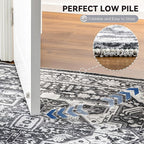 EnHomee 8x10 Washable Area Rugs for Bedroom, Boho Vintage Rugs, Foldable Area Rug for Dining Room, Non-Slip Soft Living Room Rug, Low Pile Large Carpet for Bathroom, Grey