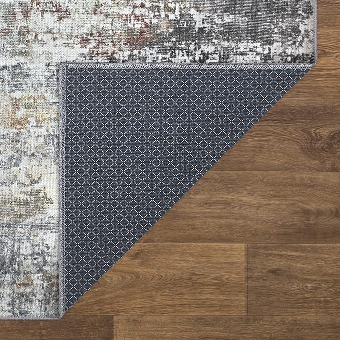 Bloom Rugs Washable Non-Slip 12 ft Runner - Gray/Red/Brown Modern Abstract Runner for Entryway, Hallway, Bathroom, and Kitchen - Exact Size: 2.5' x 12'