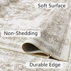 Runner Rug 2x12 Beige Hallway Washable Carpet Non Slip Vintage Medallion Carpet Low Pile Soft Distressed Retro Indoor Long Rug for Entryway Kitchen Bathroom Laundry Bedroom