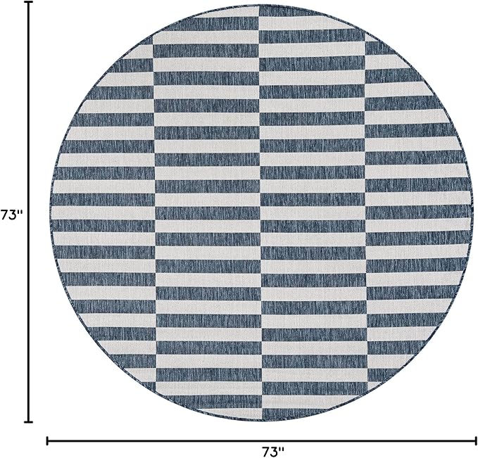 Unique Loom Outdoor Striped Collection Area Rug - Striped (6' 1" Round Blue/Ivory)