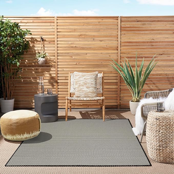 Nourison Home Courtyard Black White 5' x 7' Area Rug - Easy Clean, Non Shedding, Bed Room, Living Room, Dining Room, Kitchen (5' x 7')