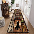 Wild Animal Bear Long Runner Rug, 2x8ft, Brown Geometric Stitching Non-Slip Kitchen Mat, Animal Bear and Plant Pine Cone Autumn Leaf Print Entrance Carpet, Southwest Country Style Indoor Decoration