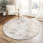 3x3 Washable Round Rug Beige Grey Abstract Entryway Area Rug Neutral Modern Non Slip Soft Low Pile Small Carpet for Bathroom Kitchen Living Room Bedroom
