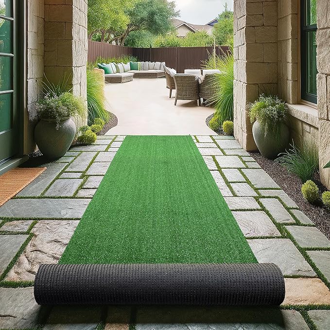 Ottomanson Artificial Grass Turf 2'7" x 23' Indoor Outdoor Faux Grass Rug with Drainage Holes, Customizable with Extra Long Size Options, Perfect for Patio Lawn Balcony Weddings Photoshoot Backdrop