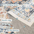 vivorug 3x5 Rug, Boho Small Area Rug for Living Room, Bedroom, Kitchen, Machine Washable Non-Slip Throw Rug, Vintage Floral Carpet for Entryway Nursery Coffee Table - Durable (Orange/Navy)
