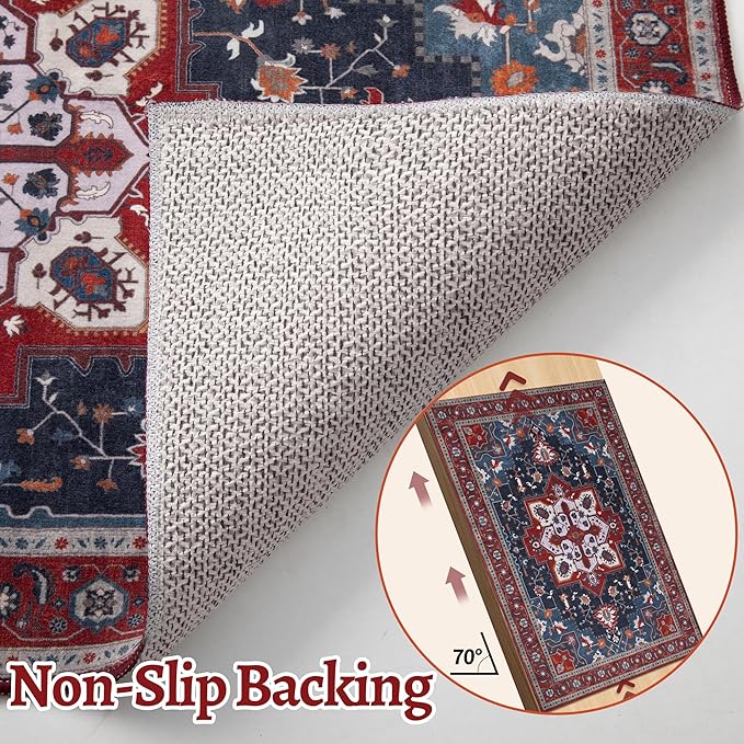 Tangsoo Red Vintage Small 2x3 Washable Rugs for Entryway Non-Slip Oriental Low Pile Rug for Front Door, Kitchen, Indoor, Accent Throw Small Area Rug, Door Mat for Entrance, Soft Boho Rug