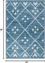 Dash and Albert Kota Machine Washable Area Rug - 2' x 3' Indigo - Diamond Accent Rug - Anti-Slip Backing, Lightweight, Machine Washable, High Traffic Areas Kitchen, Mudroom, Laundry Room