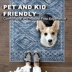 KILOCOCO Boho Entryway Rug 3x5 Area Rug Washable Non Slip Printed Throw Rugs Soft for Kitchen Living Room Dining Bedroom Geometric Moroccan Carpet, Blue