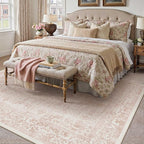 Pink Area Rug 6x9 Machine Washable Vintage Living Room Distressed Non Slip Carpet Traditional Indoor Bedroom Retro Floral Accent Throw Large Rug for Office Kitchen Dining Room